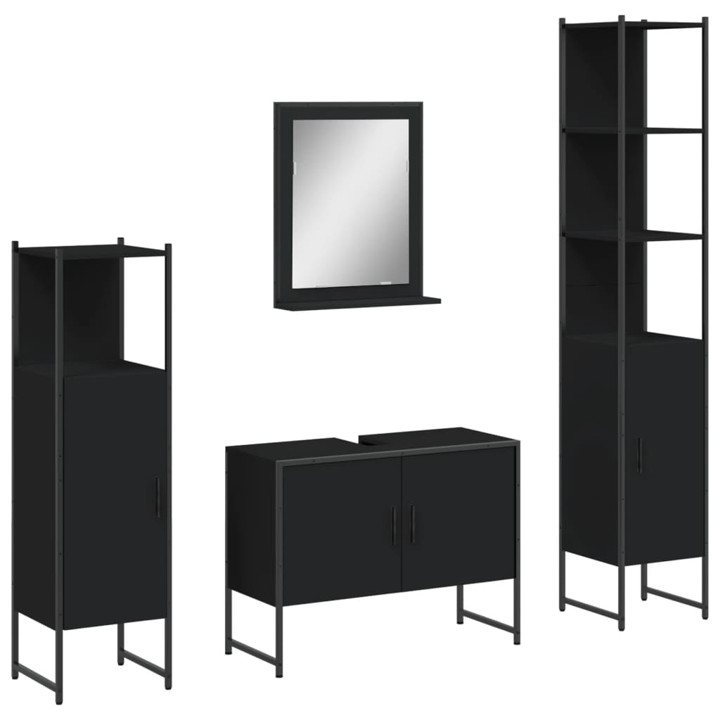 vidaXL Bathroom Cabinet Set Furniture Wall Mirror 4 Piece Engineered Wood