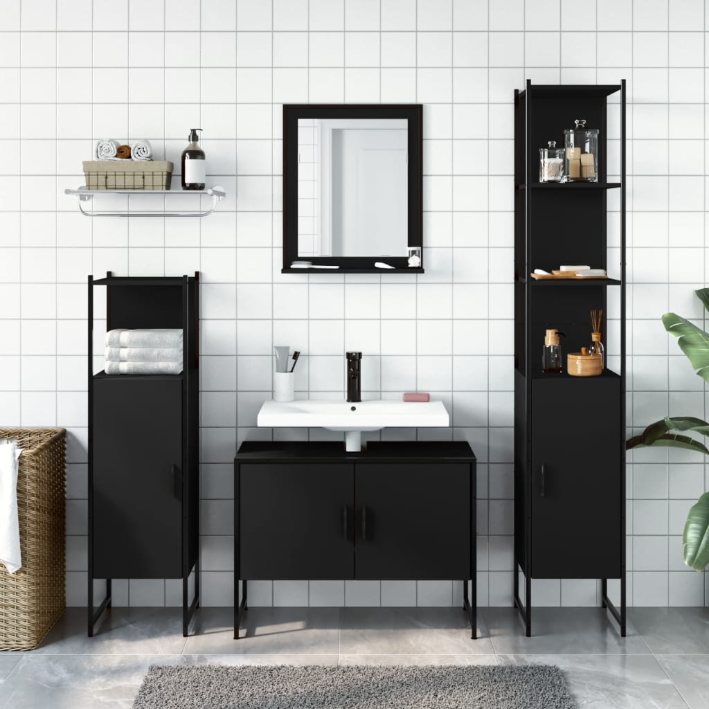 vidaXL Bathroom Cabinet Set Furniture Wall Mirror 4 Piece Engineered Wood