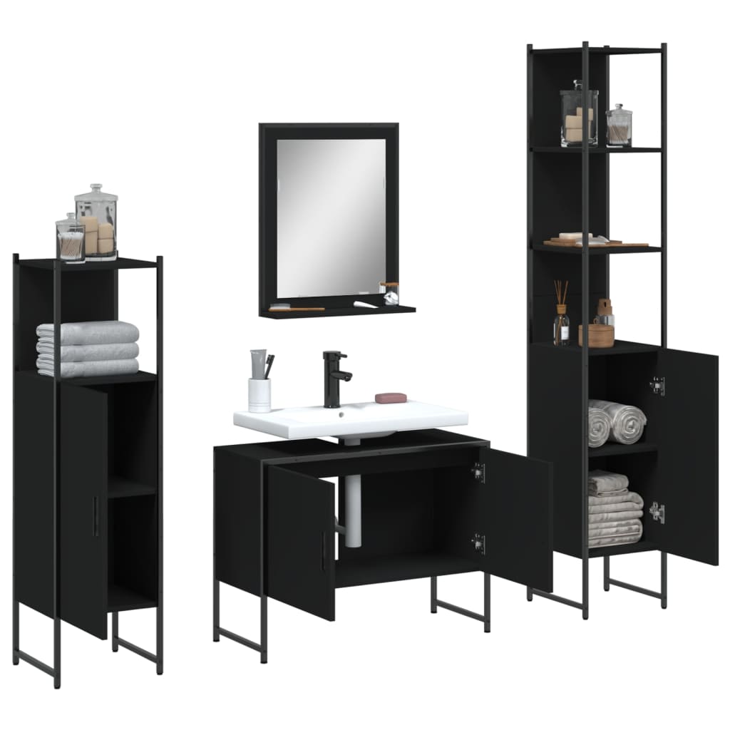 vidaXL Bathroom Cabinet Set Furniture Wall Mirror 4 Piece Engineered Wood