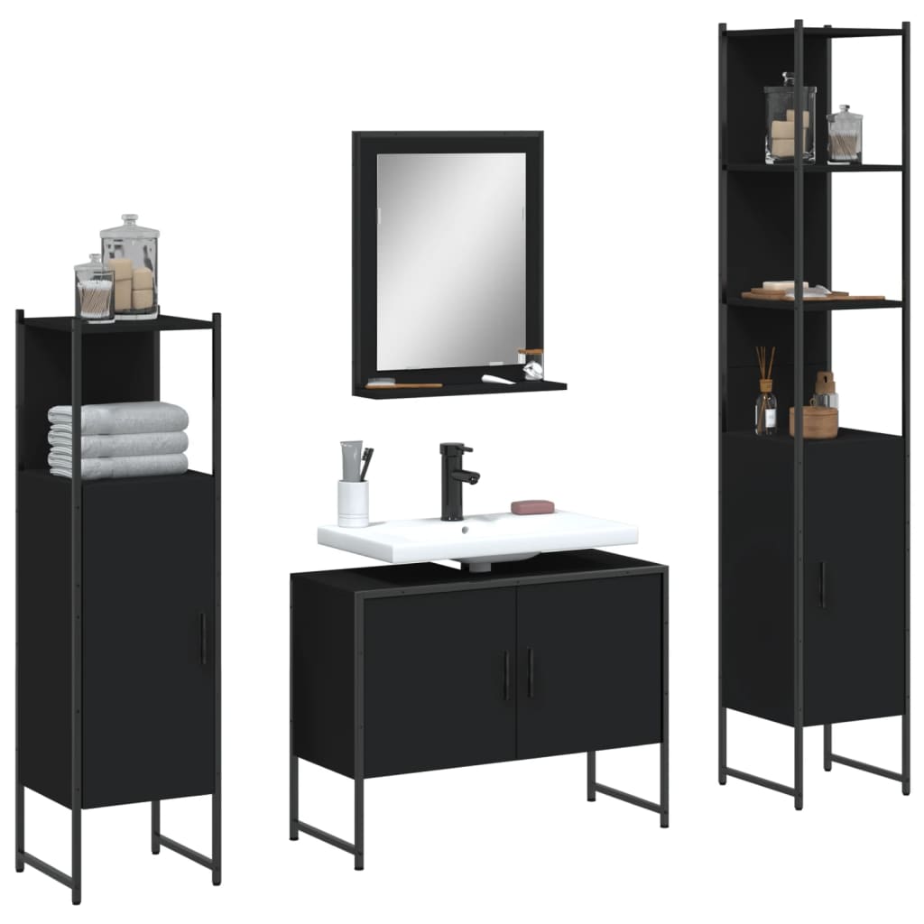 vidaXL Bathroom Cabinet Set Furniture Wall Mirror 4 Piece Engineered Wood