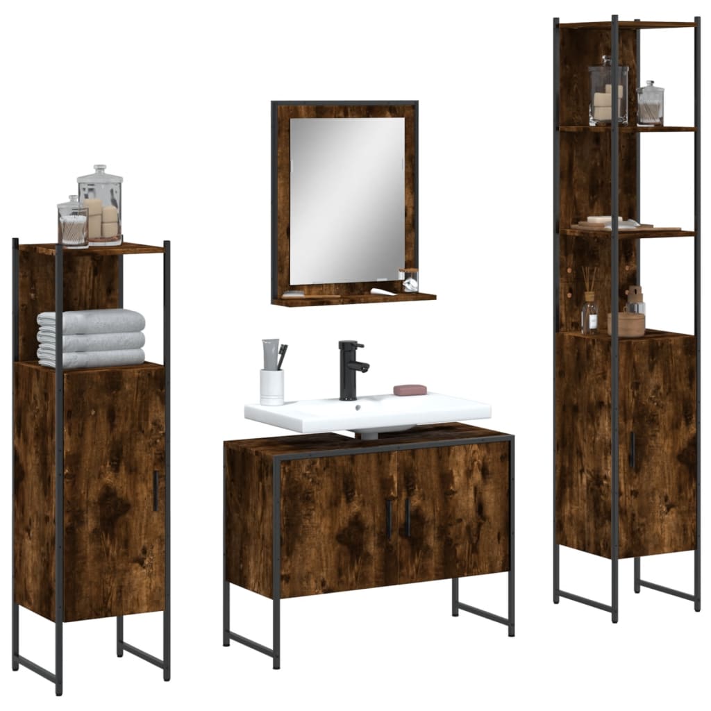 vidaXL Bathroom Cabinet Set Furniture Wall Mirror 4 Piece Engineered Wood