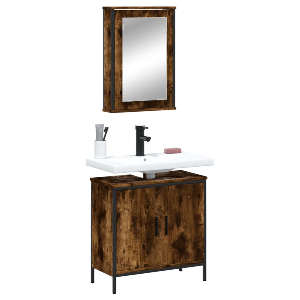 vidaXL Bathroom Furniture Set Storage Cabinet Restroom 2 Piece Engineered Wood