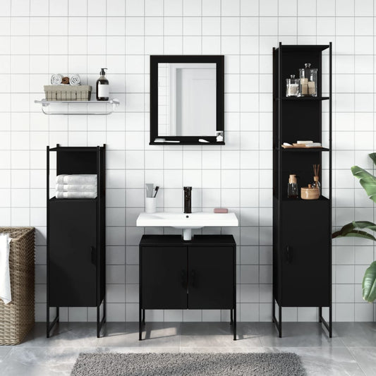 vidaXL Bathroom Cabinet Set Furniture Wall Mirror 4 Piece Engineered Wood