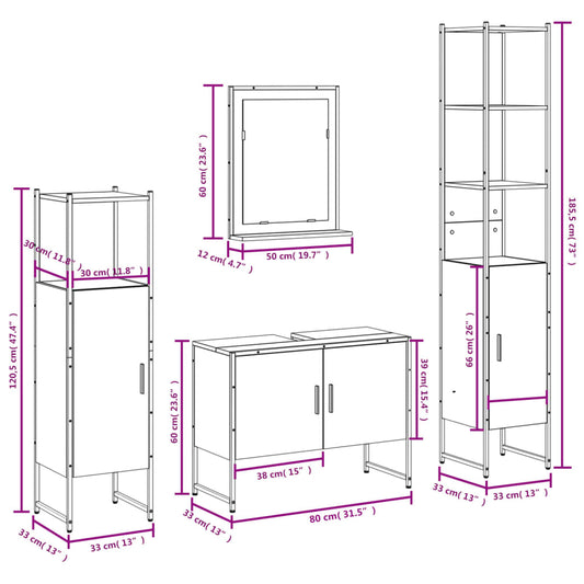 vidaXL Bathroom Cabinet Set Furniture Wall Mirror 4 Piece Engineered Wood