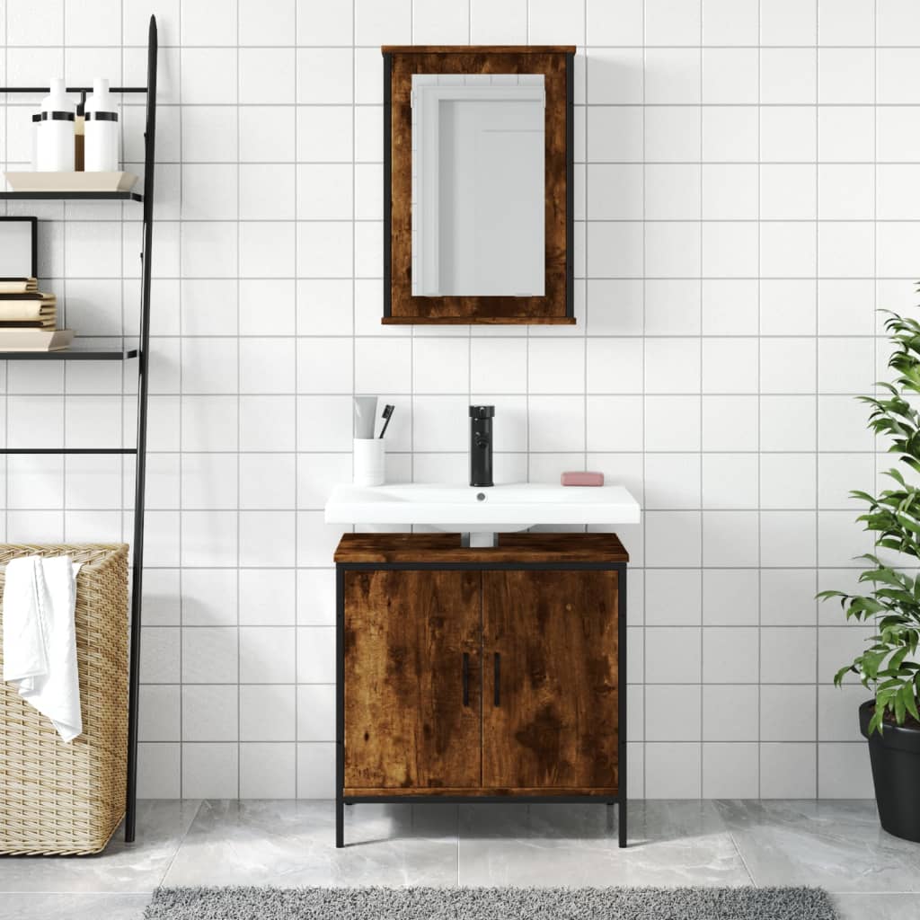 vidaXL Bathroom Furniture Set Storage Cabinet Restroom 2 Piece Engineered Wood