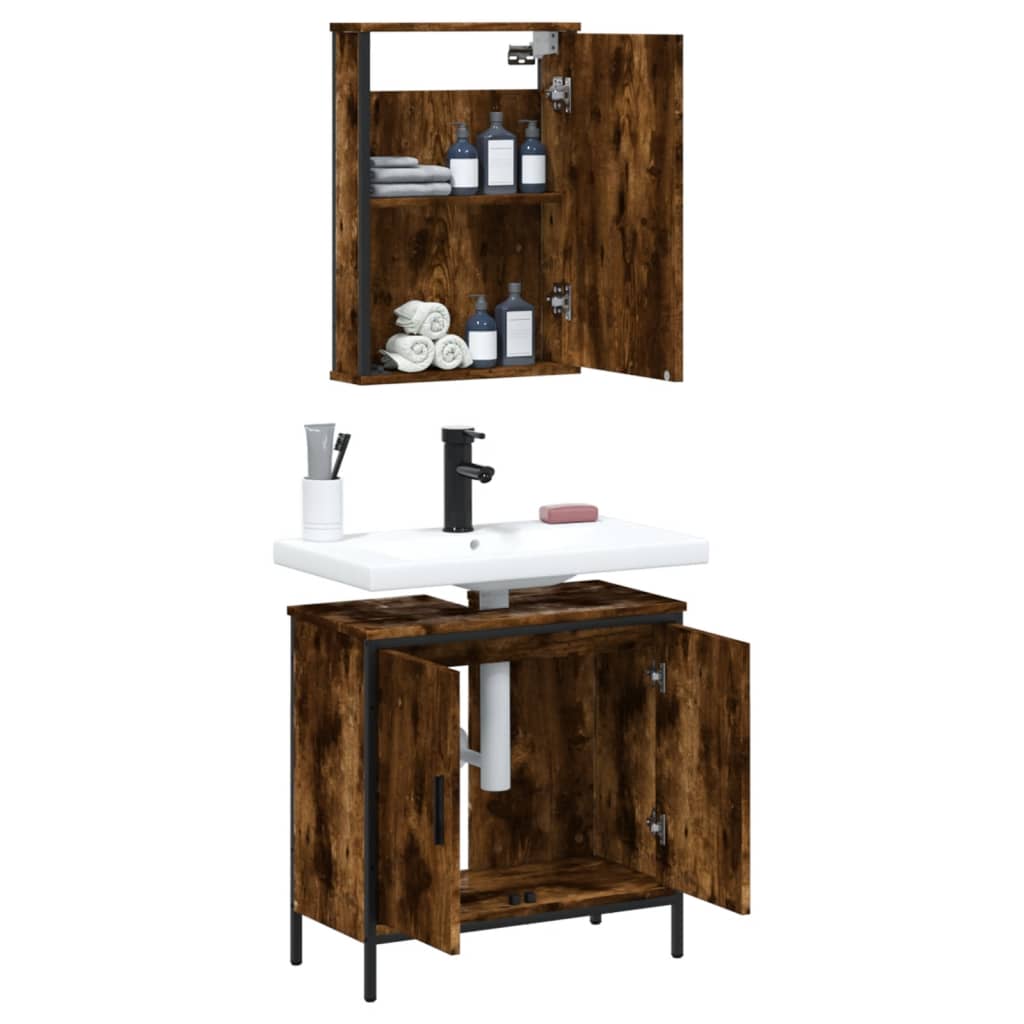 vidaXL Bathroom Furniture Set Storage Cabinet Restroom 2 Piece Engineered Wood