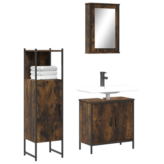 vidaXL Bathroom Furniture Set Restroom Storage Cabinet 3 Piece Engineered Wood